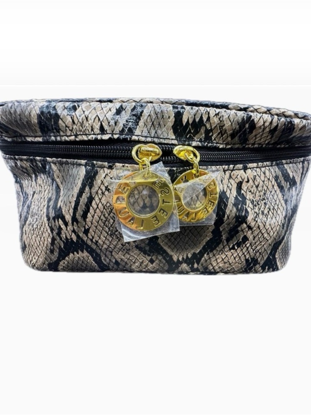 Estee Lauder Snake-Print Cosmetic Bag with Gold Logos